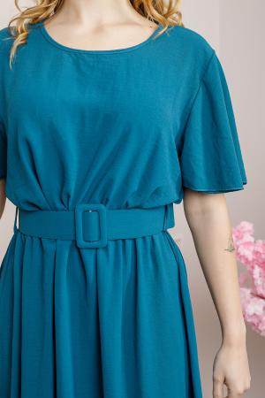 Rochie turcoaz cu maneci scurte si centura in talie [1]