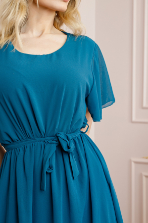Rochie turcoaz inchis din voal cu cordon in talie [1]