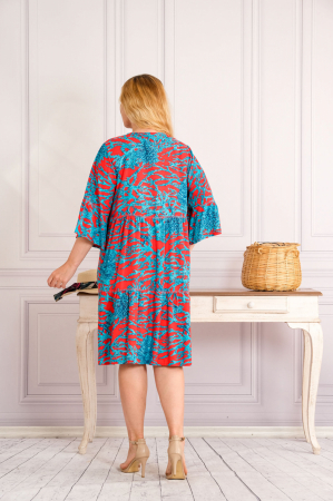 Rochie turcoaz midi boho chic cu imprimeuri florale corai [2]