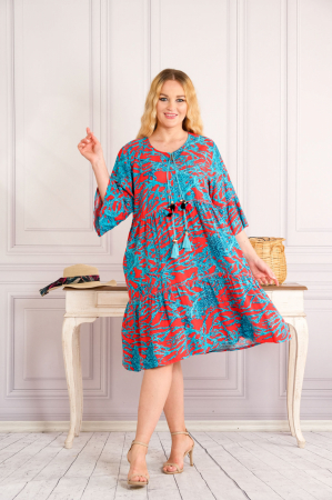 Rochie turcoaz midi boho chic cu imprimeuri florale corai [0]