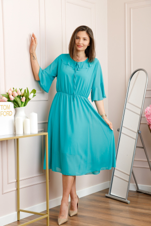 Rochie turcoaz vaporoasa cu elastic in talie si volanas la decolteu Allegra [3]