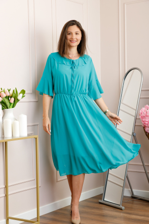 Rochie turcoaz vaporoasa cu elastic in talie si volanas la decolteu Allegra [2]