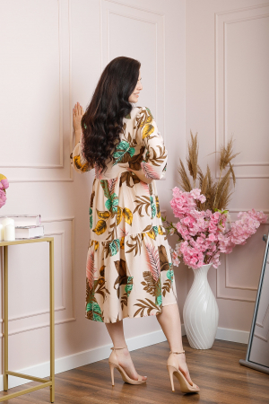 Rochie vaporoasa Emmeline cu volane si imprimeuri florale - Crem [3]