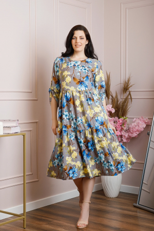 Rochie vaporoasa Emmeline cu volane si imprimeuri florale - Gri [3]