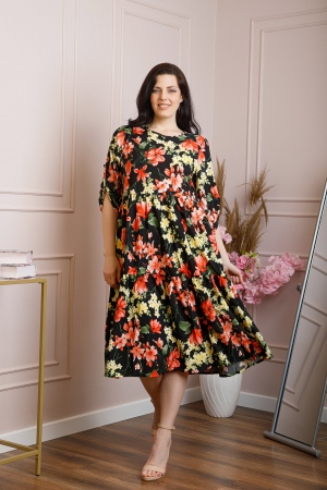 Rochie vaporoasa Emmeline cu volane si imprimeuri florale - Negru si rosu [3]