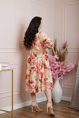 Rochie vaporoasa Emmeline cu volane si imprimeuri florale - Roz pastel [2]