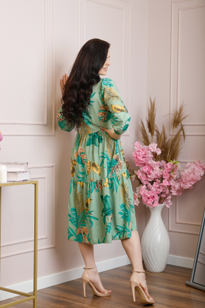 Rochie vaporoasa Emmeline cu volane si imprimeuri florale - Verde [2]