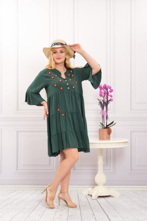 Rochie verde boho chic cu aplicatie florala cusuta [3]