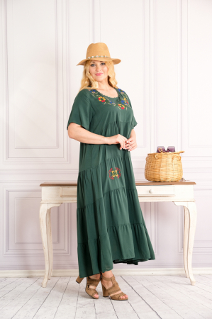 Rochie verde boho chic cu aplicatie florala pe bust [3]
