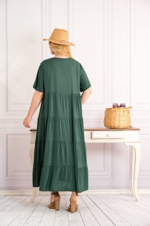 Rochie verde boho chic cu aplicatie florala pe bust [2]