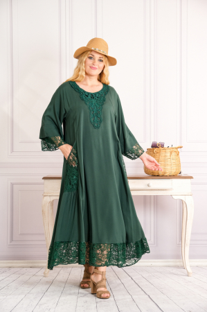 Rochie verde boho chic cu buzunare din dantela [3]