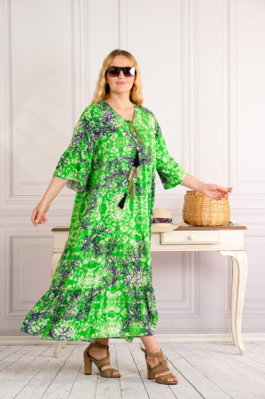 Rochie verde lunga boho chic cu imprimeuri florale mov [1]