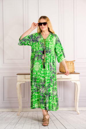Rochii - Rochie verde lunga boho chic cu imprimeuri florale mov