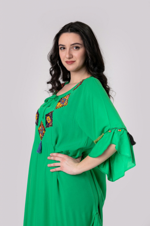 Rochie verde boho chic cu romburi si ciucuri [2]