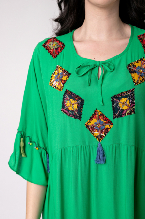 Rochie verde boho chic cu romburi si ciucuri [1]