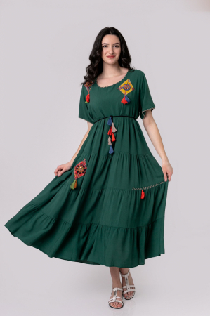 Rochie verde boho chic cu snur si ciucuri [0]