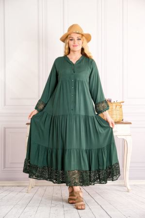Rochie verde lunga boho chic cu volane si dantela [3]