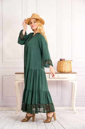 Rochie verde lunga boho chic cu volane si dantela [1]