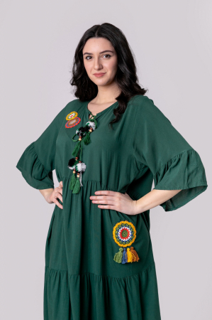 Rochie verde boho chic cu volane si maneci largi [2]