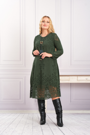 Rochie verde boho chic tricotata cu detaliu perforat [3]