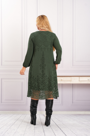 Rochie verde boho chic tricotata cu detaliu perforat [2]