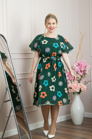Rochie verde cu imprimeu floral si maneci fluture [3]