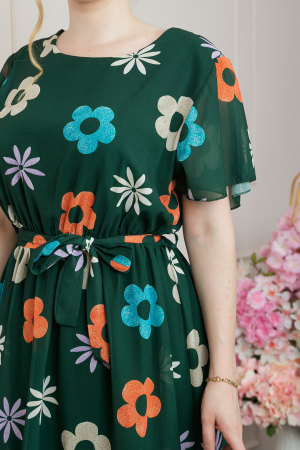 Rochie verde cu imprimeu floral si maneci fluture [1]