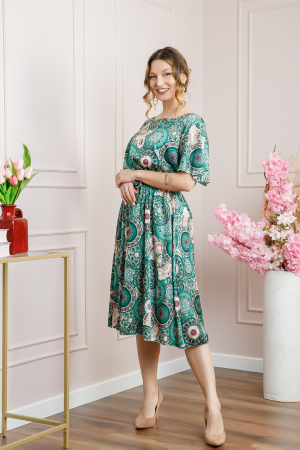 Rochie verde cu imprimeuri mandala si volanas la maneci [3]