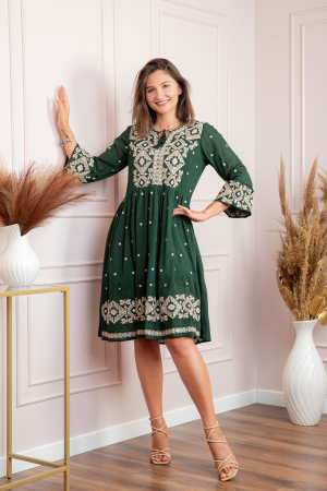 Rochie verde cu motiv geometric auriu Aida 02 [3]