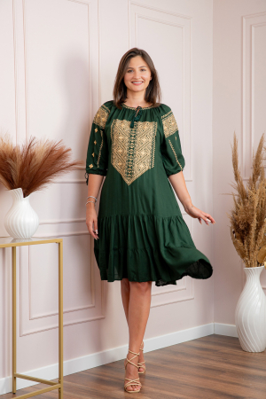Rochie verde cu motiv geometric auriu Ivona 02 [3]