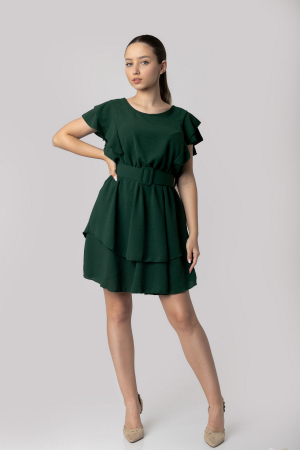 Rochii - Rochie verde cu volane si centura in talie