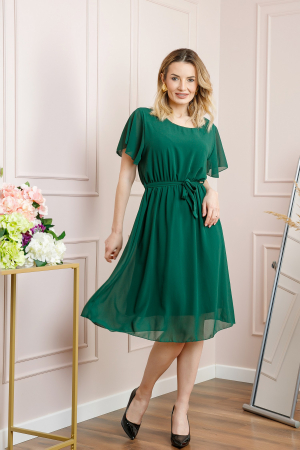 Rochii - Rochie verde din voal cu cordon in talie