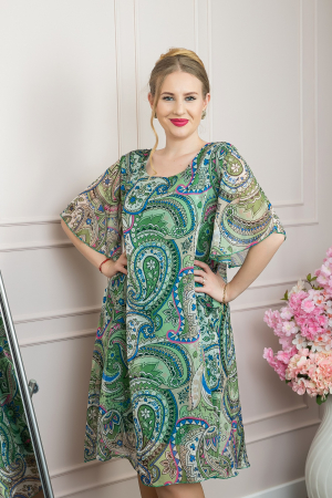 Rochie verde din voal cu imprimeu Paisley si maneci fluture [2]
