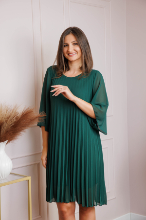 Rochie verde din voal plisat cu maneci 3/4 Tina [1]