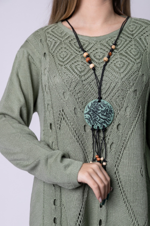 Rochie verde fistic boho chic cu model tricotat romburi [1]