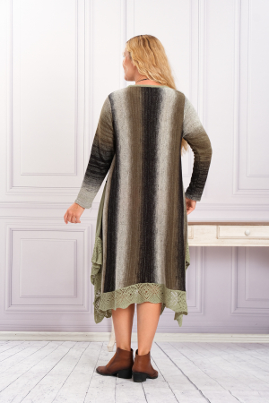 Rochie verde fistic boho chic tricotata cu baza asimetrica si model floral [2]
