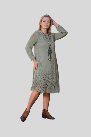 Rochie verde mint boho chic tricotata cu detaliu perforat [3]