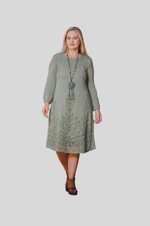 Rochii - Rochie verde mint boho chic tricotata cu detaliu perforat