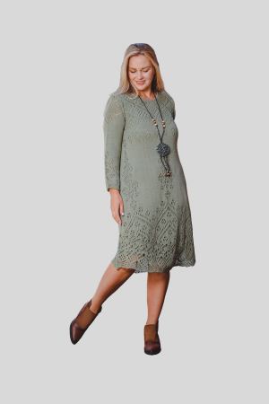 Rochie verde mint boho chic tricotata cu detaliu perforat [1]