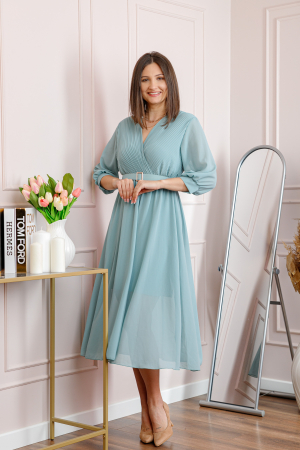 Rochie verde mint cu bust petrecut si curea in talie [3]