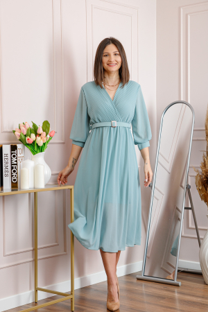 Rochie verde mint cu bust petrecut si curea in talie [2]
