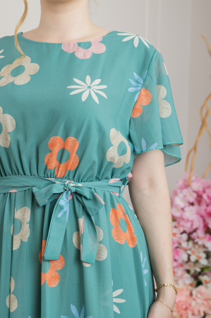 Rochie verde mint cu imprimeu floral si maneci fluture [1]