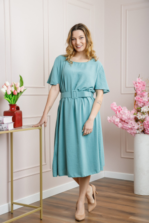 Rochii - Rochie verde mint cu maneci scurte si centura in talie