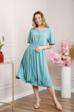Rochie verde mint cu maneci scurte si centura in talie [3]