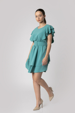 Rochii - Rochie verde mint cu volane si centura in talie