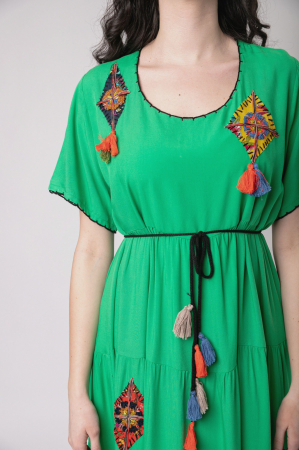 Rochie verde smarald boho chic cu snur si ciucuri [1]