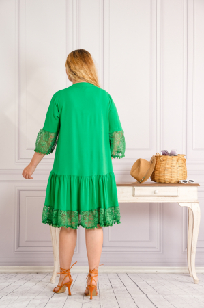 Rochie verde smarald boho chic cu volane si nasturi [2]