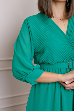 Rochie verde smarald cu bust petrecut si curea in talie [1]