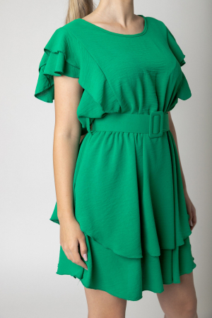 Rochie verde smarald cu volane si centura in talie [1]