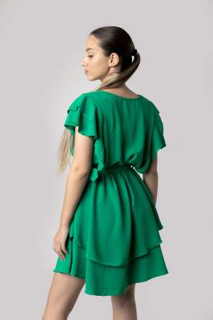 Rochie verde smarald cu volane si centura in talie [2]